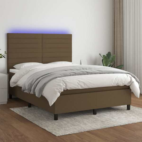 vidaXL Boxspringbett mit Matratze & LED Dunkelbraun 140x190 cm Stoff, 3134952