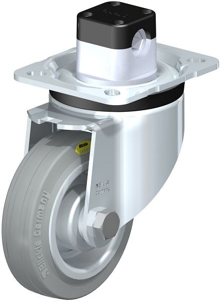 Blickle LK-RD 100R-1-CS11-VLI Stahlblech-Lenkrolle, schwere Ausführung, mit Anschraubplatte & Zentralfeststeller, Zweikomponenten-Vollgummi, Grau, 850016