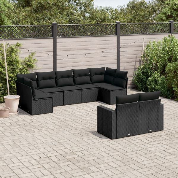 vidaXL 9-teilig Garten-Sofagarnitur mit Kissen Schwarz Poly Rattan, 3219405