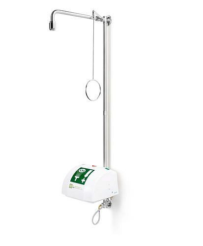 B-SAFETY Körperdusche mit Augendusche mit Auffangbecken und Deckel, Edelstahl, Wandmontage, BR 868095, DVGW, 305287