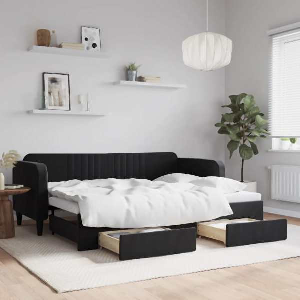 vidaXL Tagesbett Ausziehbar mit Schubladen Schwarz 80x200 cm Samt, 3197108