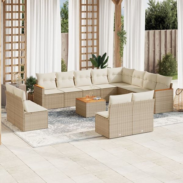 vidaXL 13-teilig Garten-Sofagarnitur mit Kissen Beige Poly Rattan, 3258880