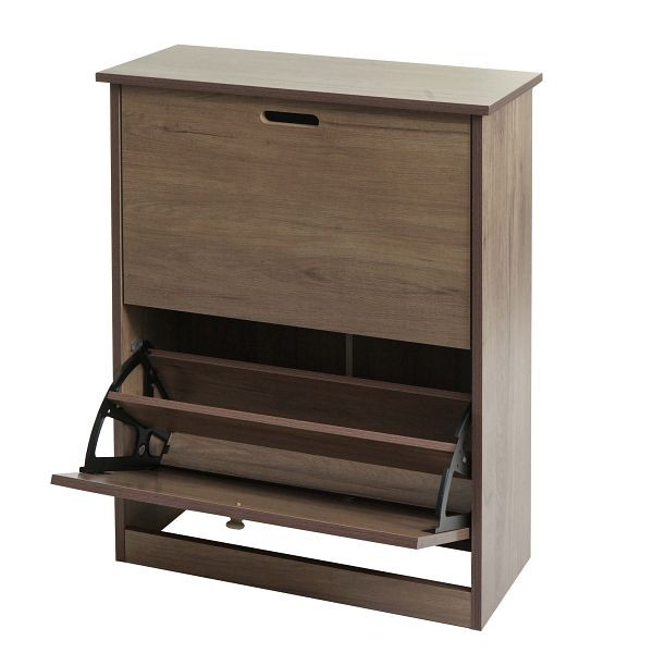 Mendler Schuhkipper HWC-K45, Schuhschrank Schuhregal, 81x60x25cm 2 Klappen, MDF aus Paulownia, grau-braun, 94399