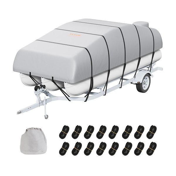 VEVOR Ponton-Boot-Abdeckung, 701-731 cm Wasserdicht, 800D Marine Grade PU Oxford-Gewebe, 16 Winddichten Schnallenriemen, Grau, FQCZX800D2328O284V0