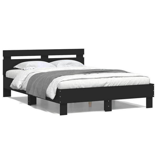 vidaXL Bettgestell mit Kopfteil LED-Beleuchtung Schwarz 120x200 cm, 3207554