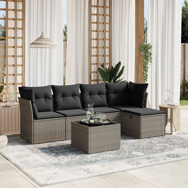 vidaXL 6-teilig Garten-Sofagarnitur mit Kissen Grau Poly Rattan, 3263146