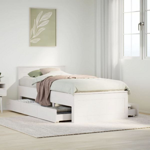 vidaXL Massivholzbett ohne Matratze mit Kopfteil Weiß 75x190 cm, 3308790
