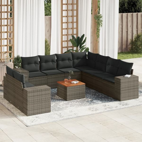 vidaXL 10-tlg. Garten-Sofagarnitur mit Kissen Grau Poly Rattan, 3257845