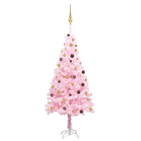 vidaXL Künstlicher Weihnachtsbaum mit Beleuchtung & Kugeln Rosa 210cm, 3077500