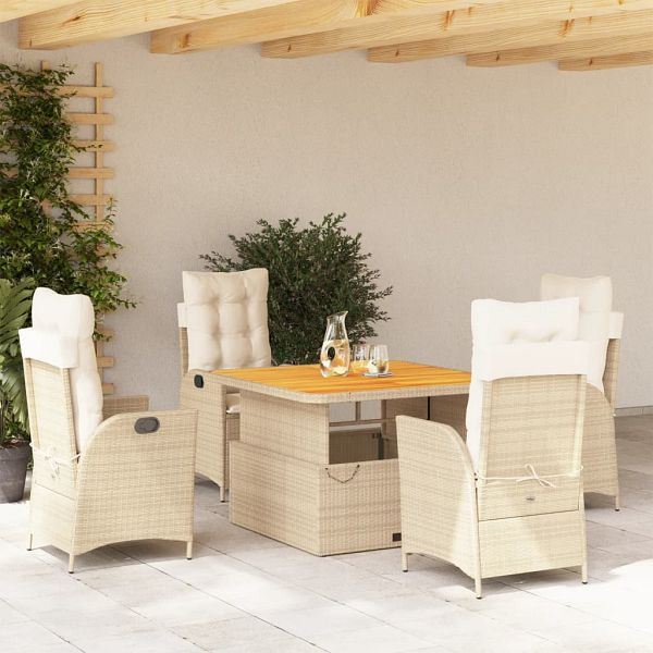 vidaXL 5-teilig Garten-Essgruppe mit Kissen Beige Poly Rattan, 3277473