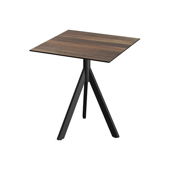 Feros Infinity Tripod Terrassentisch Schwarz frame + Tropical Wood HPL Tischplatte 70x70 cm, 140011277