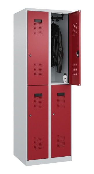 C+P Doppelstöckiger Spind Evolo PLUS, 4 Fächer, 1850x600x500mm, 7035/3003, Zylinderschloss, 049300-20 S10031