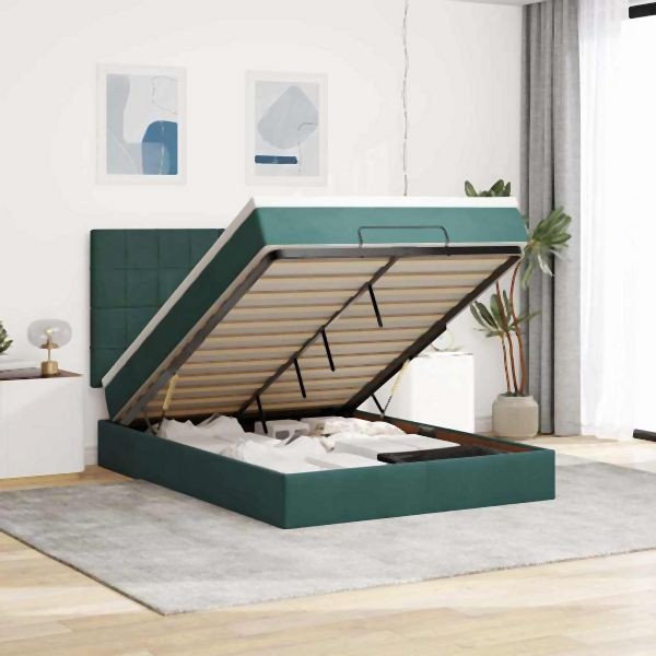 vidaXL Ottoman-Bett mit Matratzen Dunkelgrün 140x190 cm Samt, 3313472