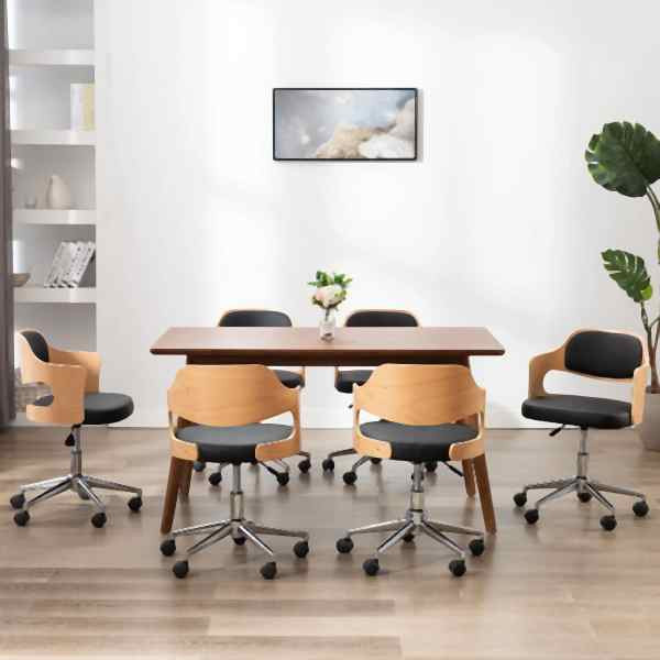 vidaXL Esszimmerstühle 6 Stück Drehbar Schwarz Bugholz und Kunstleder, 3054937