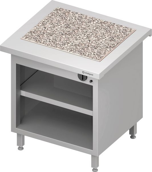 Stalgast Edelstahl Warmausgabe "Free Flow" mit einer Wärmeplatte aus Granit und offenem Unterschrank 799x750x880 mm, Granitabdeckung "Standard G1", FF08220