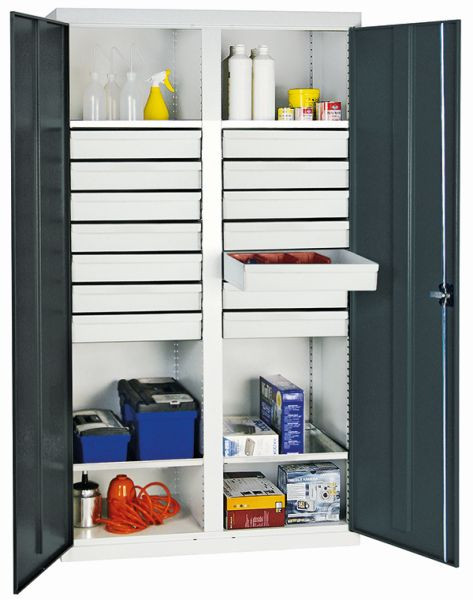 stumpf Werkzeug- und Materialschrank Serie 2000, 7035/7016, 14 Schubladen, Mitteltrennwand, 4 Fachböden, 2004471