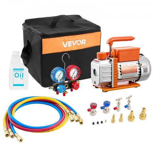 VEVOR Vakuumpumpe 3,5 CFM 99 L/min, 180 W 1-stufig, für R134a, R22, R410a, R1234YF & R32, mit Tragetasche für Kfz-Klima, ZKBKDTZDJ14HUK1RJ001V2