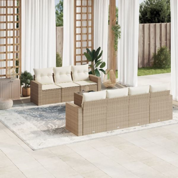 vidaXL 8-tlg. Garten-Sofagarnitur mit Kissen Beige Poly Rattan, 3218718