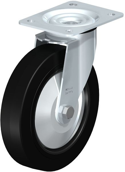 Blickle LE-POEV 200K-FA Stahlblech-Lenkrolle mit Anschraubplatte, Elastik-Vollgummi, Schwarz, 744069