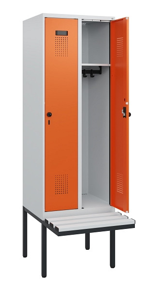 C+P Spind Evolo PLUS, 2 Abteile, 1950x600x815mm, 7035/2004, Drehriegel, Sitzfläche Kunststoff, 0490405-20 S10056