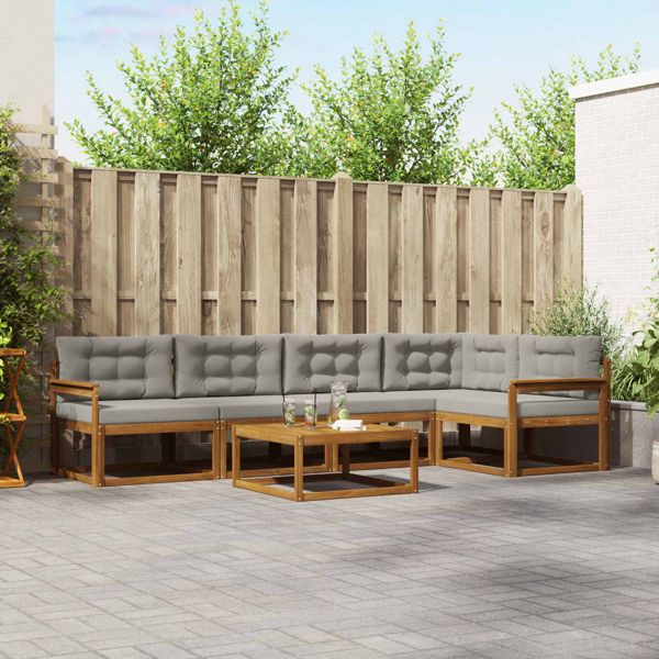 vidaXL Outdoor-Sofagarnitur mit Kissen 6-teilig Natürlich und Hellgrau, 3367604
