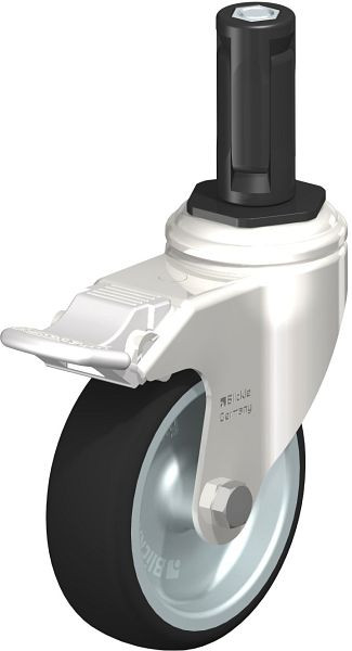 Blickle LKRXA-PATH 101G-11-FI-EXR13 Edelstahl-Apparate-Lenkrolle mit Expander & Feststeller, Thermoplastisches Polyurethan, Grau, 853427