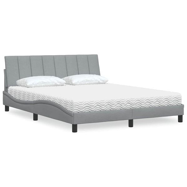 vidaXL Bett mit Matratze Hellgrau 160x200 cm Stoff, 3310538