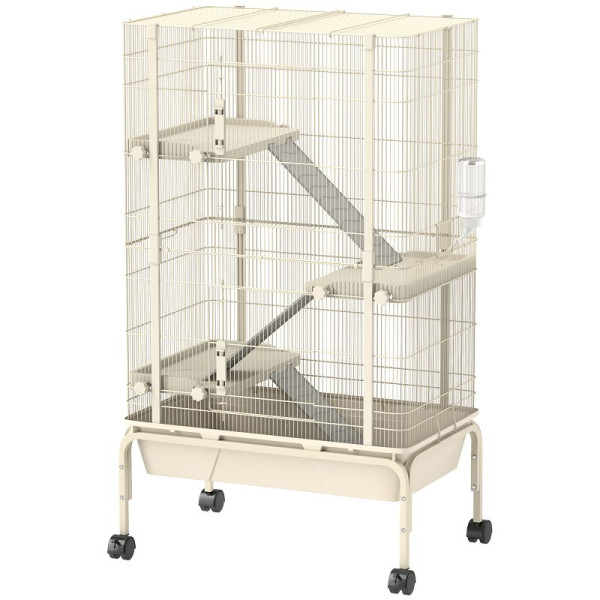 PawHut Kleintierkäfig, Haustierkäfig mit 4 Ebenen, Futterschale, Wasserflasche, 88 x 48 x 150,5 cm, Beige, D51-476V00BG
