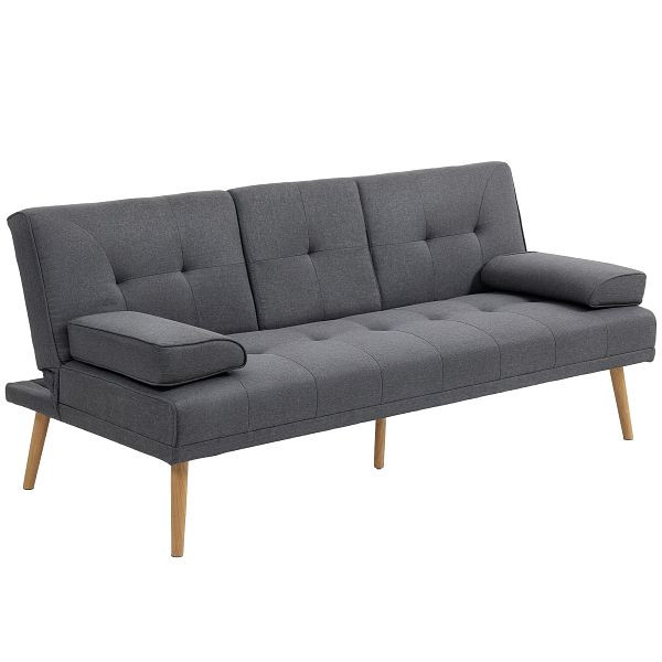HOMCOM Schlafsofa im Skandi-Design, 3-Sitzer-Sofa, 2 Kissen, Grau + Natur, 833-663CG
