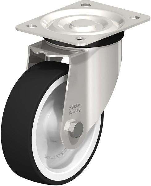 Blickle LX-POTH 150G Edelstahl-Lenkrolle, mittelschwere Ausführung, mit Anschraubplatte, Thermoplastisches Polyurethan, Grau, 63925