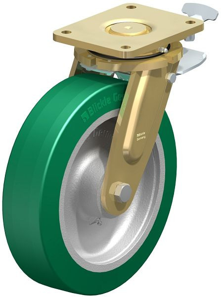 Blickle LS-GST 302K-ST-RI4 Stahlgeschweißte Schwerlast-Lenkrolle, schwere Drehkranz-Ausführung mit Feststeller, Blickle Softhane®, Grün, 852442