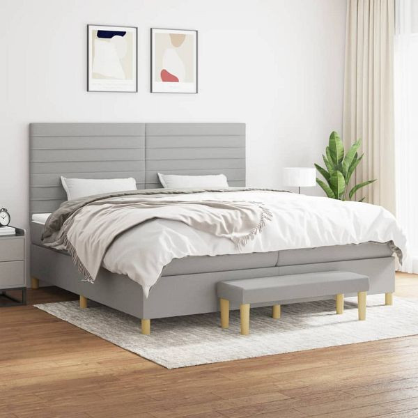 vidaXL Boxspringbett mit Matratze Hellgrau 200x200 cm Stoff, 3137261