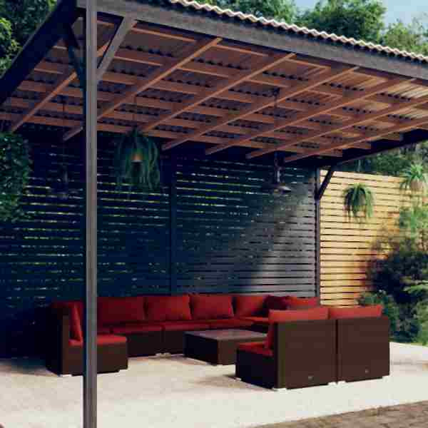 vidaXL 10-tlg. Garten-Lounge-Set mit Kissen Poly Rattan Braun, 3102571