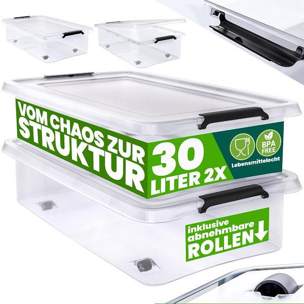 DEUBA Aufbewahrungsbox, VE: 2er-Set Transparent 60x40x17cm 30L stapelbar, 995248