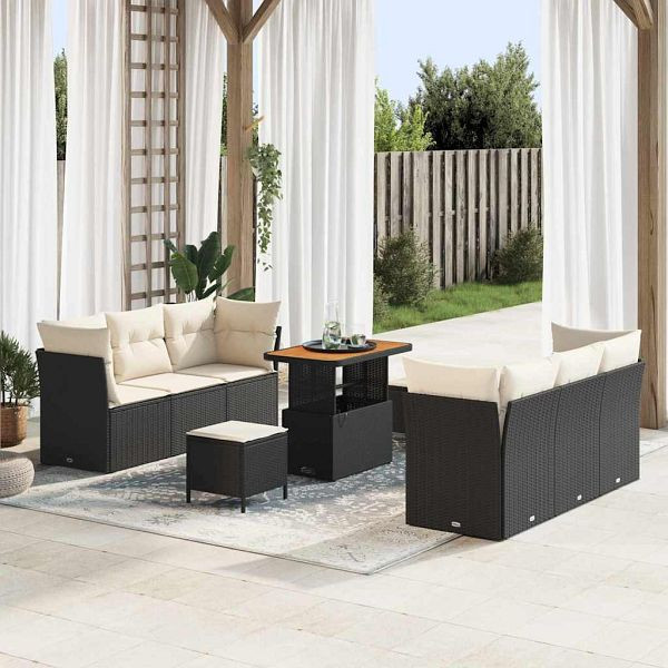 vidaXL Garten-Sofa-Set 9-teilig Schwarz Poly-Rattan, 3361440