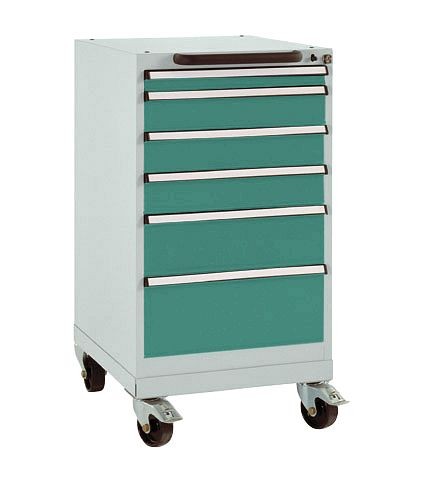 Manuflex Schubfachschrank BASETEC mobil, Nutzhöhe 700 mm mit 6 Schubfächern, in graugrün HF 0001, SP1108.0001
