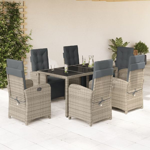 vidaXL 7-tlg. Garten-Essgruppe mit Kissen Grau Poly Rattan, 3212465