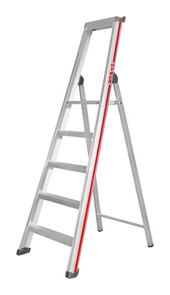 HYMER Stufenstehleiter mit Plattform, einseitig begehbar, 5 Stufen, Länge 1,95 m, Standhöhe: 1,14 m, 602605