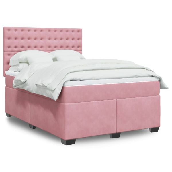 vidaXL Boxspringbett mit Matratze Rosa 160x200 cm Samt, 3290971