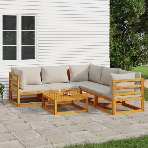 vidaXL 6-teilig Garten-Lounge-Set mit Hellgrauen Kissen Massivholz, 3155288