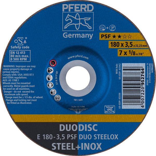 Pferd Schruppscheibe E 180-3,5 PSF DUO STEELOX, VE: 10 Stück, 62017420