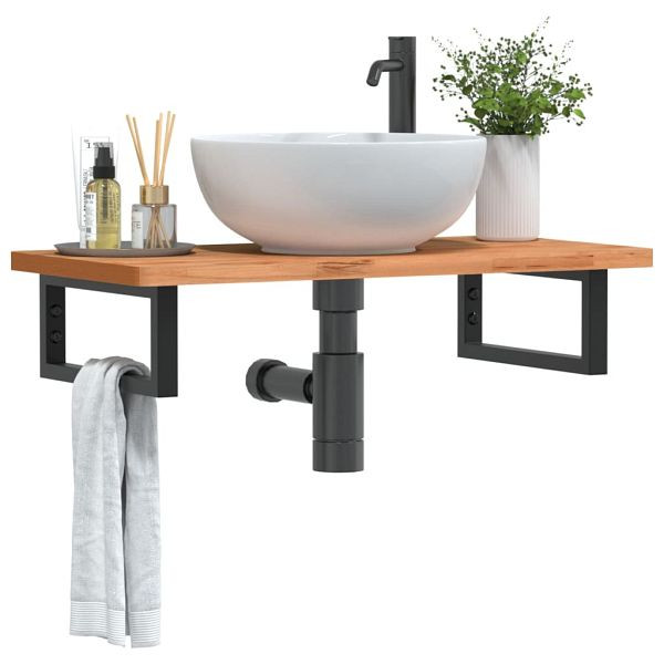 vidaXL Waschbeckenregal Wandmontage Stahl und Massivholz Buche, 3302365