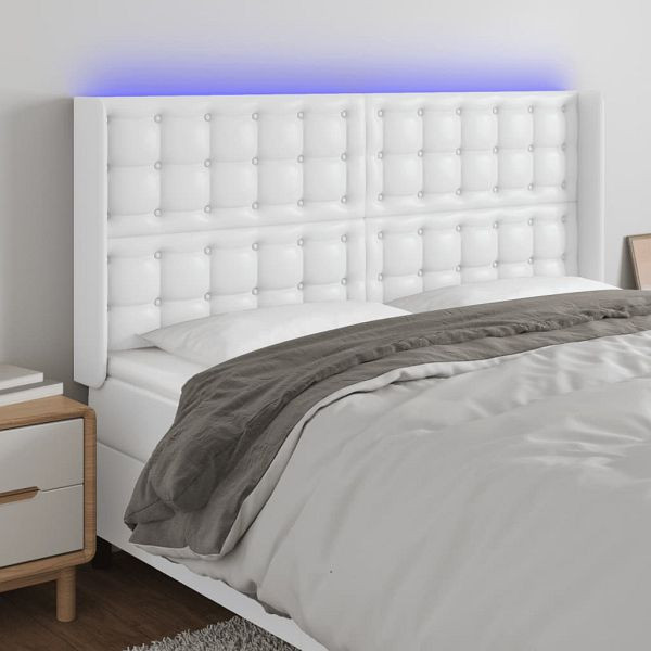 vidaXL LED Kopfteil Weiß 163x16x118/128 cm Kunstleder, 3124145
