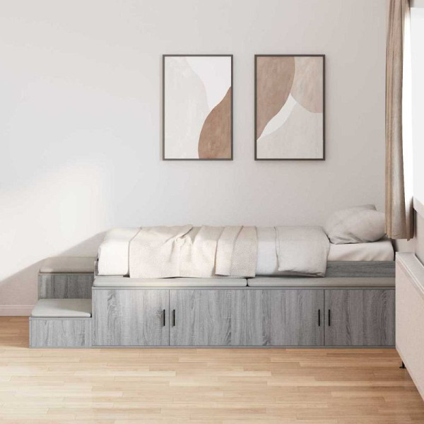 vidaXL Bett mit Stauraum Grau Sonoma 244 x 127 x 53.5 cm Holzwerkstoff, 3335578