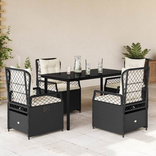 vidaXL 5-tlg. Garten-Essgruppe mit Kissen Schwarz Poly Rattan, UV-beständig, 3262966