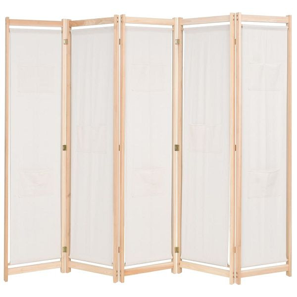 vidaXL 5-teiliger Raumteiler Creme 200 x 170 x 4 cm Stoff, 247106