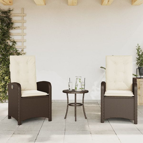 vidaXL Gartensessel mit Kissen 2 Stück Verstellbar Braun Poly Rattan, 365170