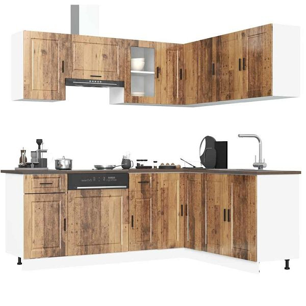 vidaXL 11-tlg. Küchenschrank-Set Porto Altholz-Optik Holzwerkstoff, 3314969