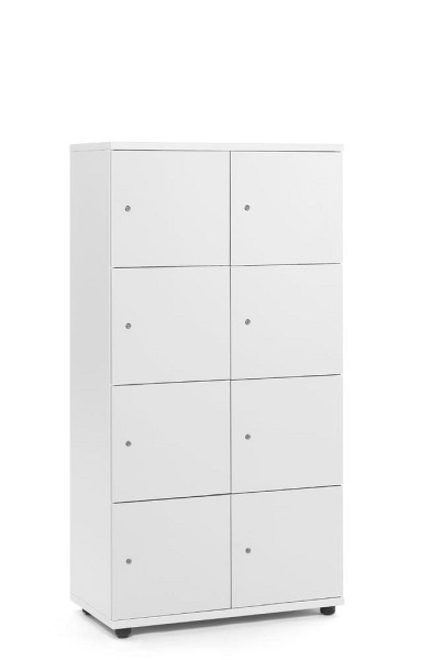 Deskin Schließfachschrank OFFICE-LINE mit 8 Fächern, Korpus und Türen Dekor Weiß, H 1530 x B 800 x T 420 mm, Zylinderschlösser, ohne Posteinwurf, 289945