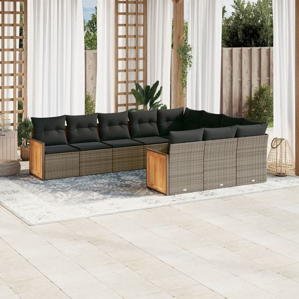 vidaXL 10-teilig Garten-Sofagarnitur mit Kissen Grau Poly Rattan, 3228020